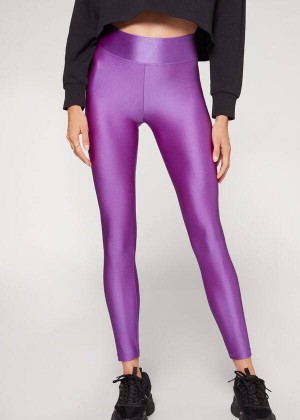 Calzedonia Super Shiny Women's Leggings Purple | CA 1500XF