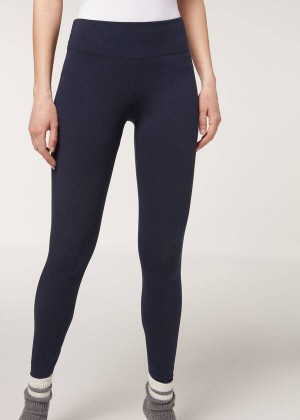 Calzedonia Supima Cotton Women's Leggings Blue | CA 1497KI