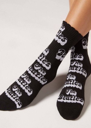 Calzedonia The Beatles Glitter Band Short Women's Socks Black | CA 1642UT