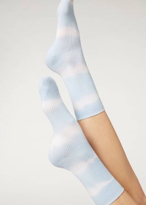 Calzedonia Tie Dye Patterned Short Women's Socks Blue | CA 1640TV