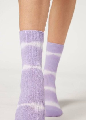 Calzedonia Tie Dye Patterned Short Women's Socks Purple | CA 1638EX