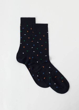 Calzedonia Triangle Pattern Crew Men's Socks Blue | CA 1328TV