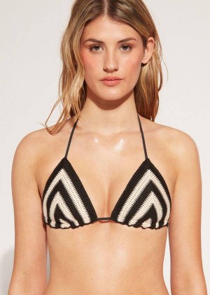 Calzedonia Triangle String Mumbai Women's Bikini Tops Black / Beige | CA 2138OR