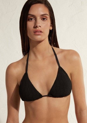 Calzedonia Triangle String Mykonos Women's Bikini Tops Black | CA 2136UT