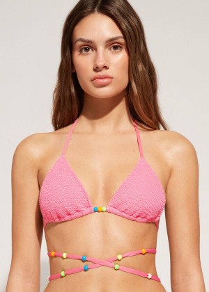 Calzedonia Triangle String Tie San Diego Women's Bikini Tops Pink | CA 2129MA