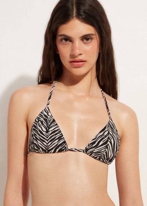 Calzedonia Triangle String Zebra Nairobi Women's Bikini Tops Black | CA 2126VD