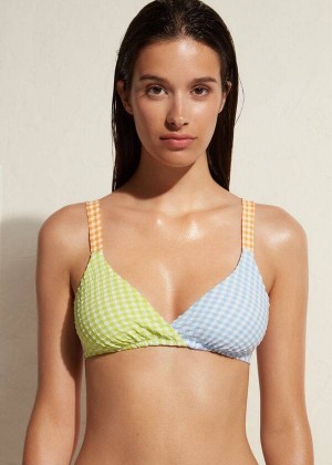 Calzedonia Triangle Valencia Women's Bikini Tops Green / Blue | CA 2125CE