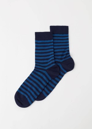 Calzedonia Two-Tone Striped Crew Men's Socks Blue | CA 1313HK