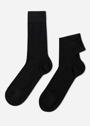 Calzedonia Warm Cotton Crew Men's Socks Black | CA 1367KI