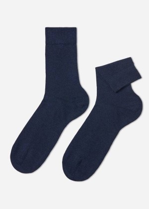 Calzedonia Warm Cotton Crew Men's Socks Navy | CA 1351WY