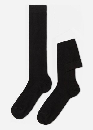 Calzedonia Warm Cotton Long Men's Socks Black | CA 1411PQ