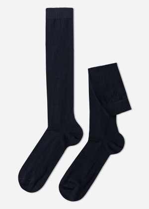 Calzedonia Warm Cotton Long Men's Socks Blue | CA 1409IS