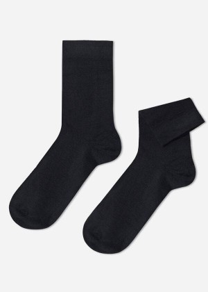 Calzedonia Wool and Cotton Crew Men's Socks Blue | CA 1390GL