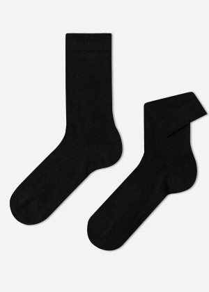 Calzedonia Wool and Cotton Crew Men's Socks Black | CA 1389FM