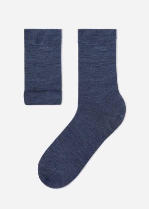 Calzedonia Wool and Cotton Crew Men's Socks Navy | CA 1358OR