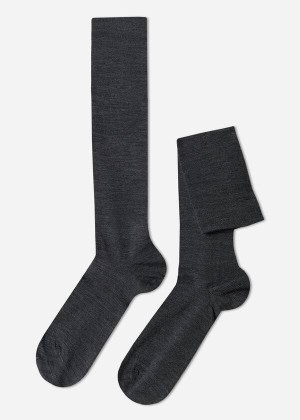 Calzedonia Wool and Cotton Long Men's Socks Grey | CA 1433YU