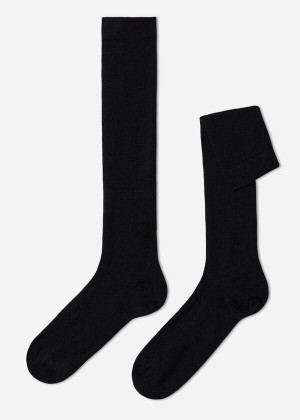 Calzedonia Wool and Cotton Long Men's Socks Black | CA 1431RW