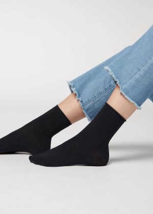 Calzedonia Wool and Cotton Short Women's Socks Blue | CA 1633BC