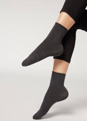 Calzedonia Wool and Cotton Short Women's Socks Grey | CA 1631CE