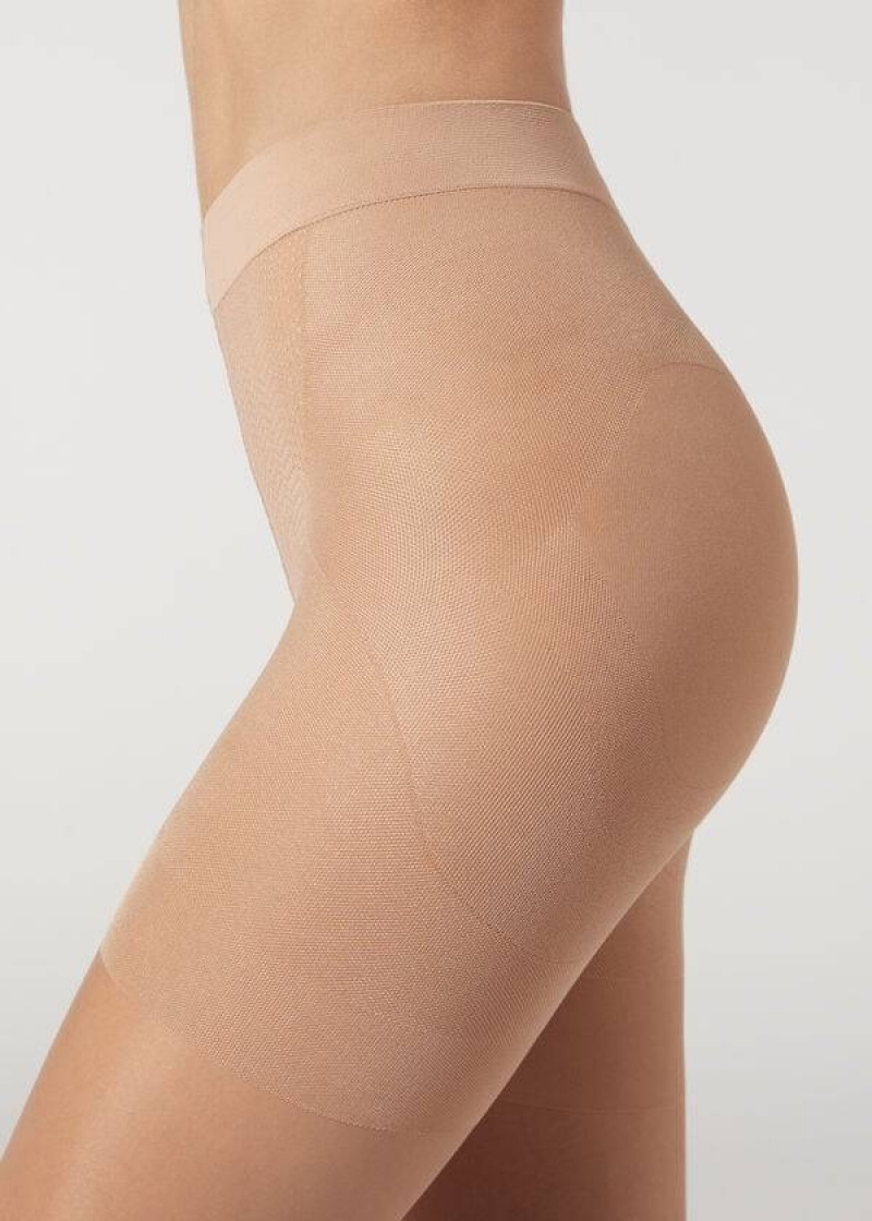 Calzedonia 15 Denier Total Shaper Sheer Women's Tight Beige | CA 3054AP