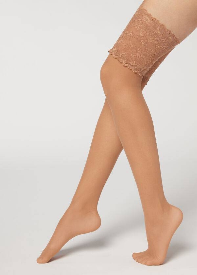 Calzedonia 20 Denier Opaque Thigh-Highs Women's Stockings Beige | CA 2954DN