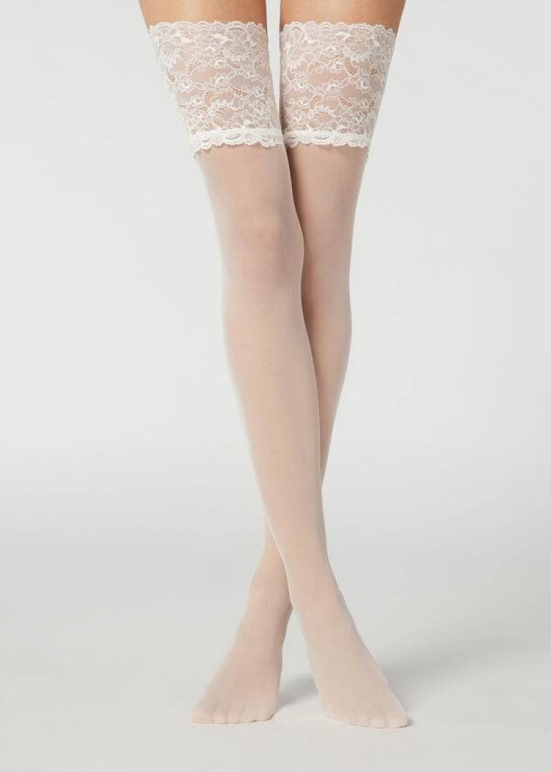 Calzedonia 20 Denier Opaque Thigh-Highs Women\'s Stockings White | CA 2951HK