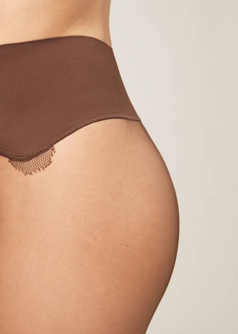 Calzedonia 20 Denier Seamless Totally Invisible Sheer Women's Tight Coffee | CA 3041VD