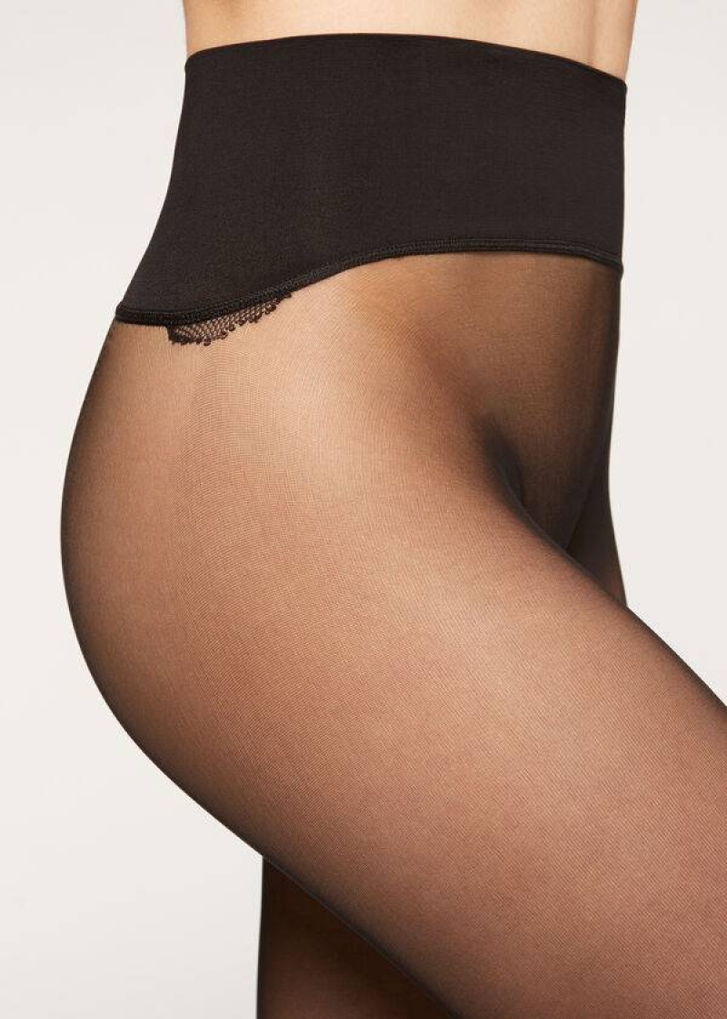 Calzedonia 20 Denier Seamless Totally Invisible Sheer Women's Tight Black | CA 3035EX