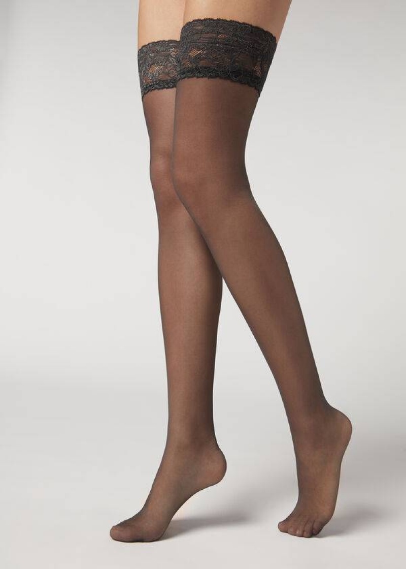 Calzedonia 20 Denier Sheer Thigh-Highs Women's Stockings Grey | CA 2945CE