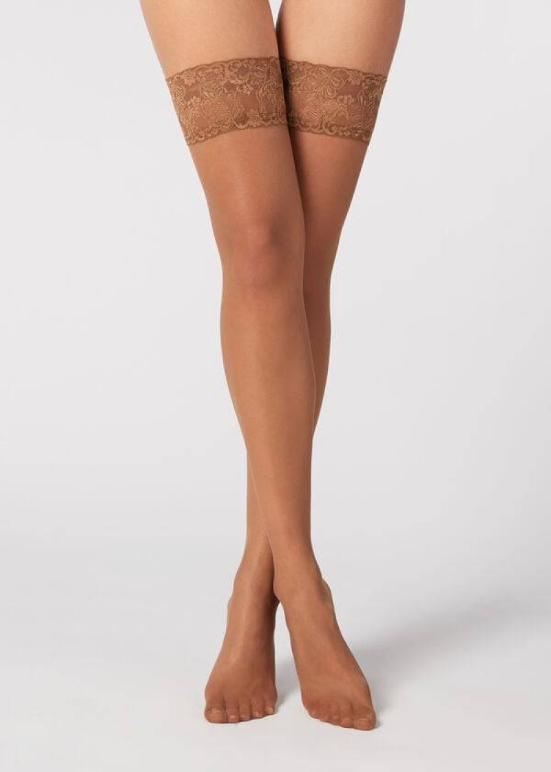 Calzedonia 20 Denier Sheer Thigh-Highs Women\'s Stockings Brown | CA 2944VD