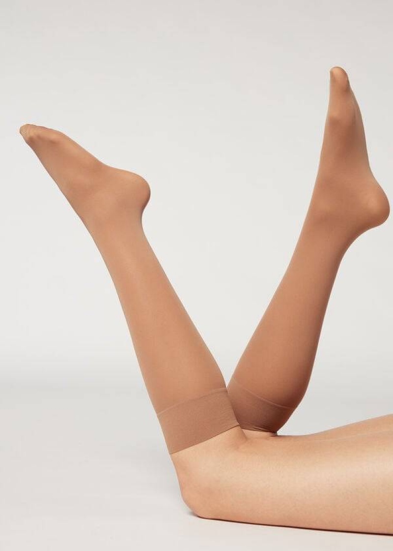 Calzedonia 30 Denier Semi Opaque Microfiber Knee-Highs Long Women\'s Socks Beige | CA 1960DN