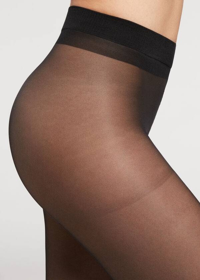 Calzedonia 30 Denier Sheer Shaping with Control Top Women's Tight Black | CA 3006YU