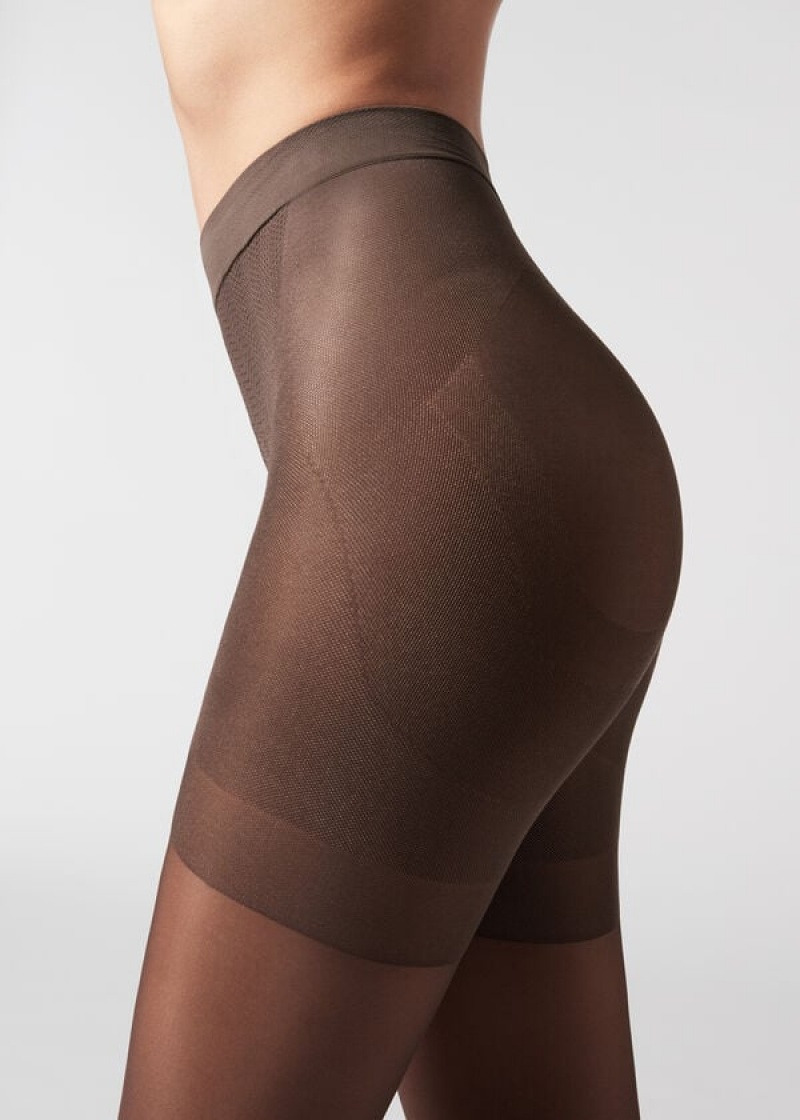 Calzedonia 30 Denier Total Shaper Sheer Women's Tight Coffee | CA 3001AP