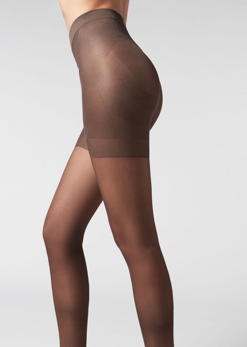 Calzedonia 30 Denier Total Shaper Sheer Women's Tight Coffee | CA 3001AP