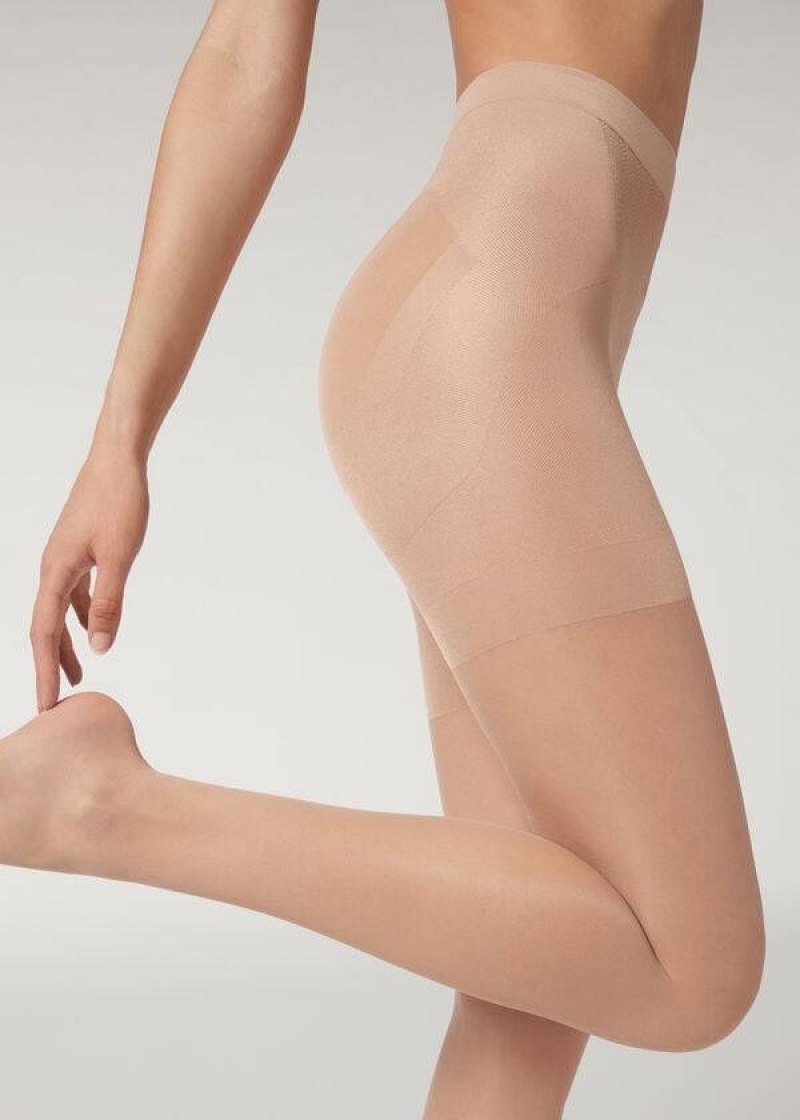 Calzedonia 30 Denier Total Shaper Sheer Women's Tight Beige | CA 3000SO