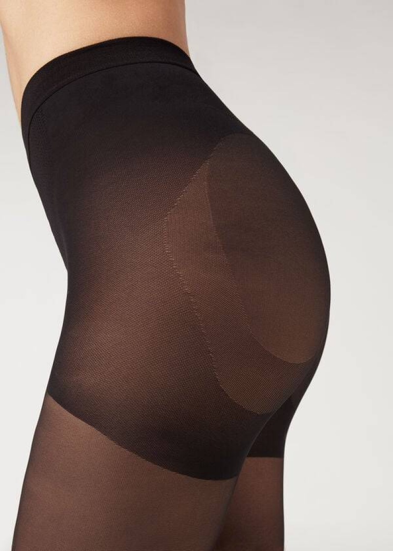 Calzedonia 30 Denier Total Shaper Sheer Sexy Women's Tight Black | CA 2997GL