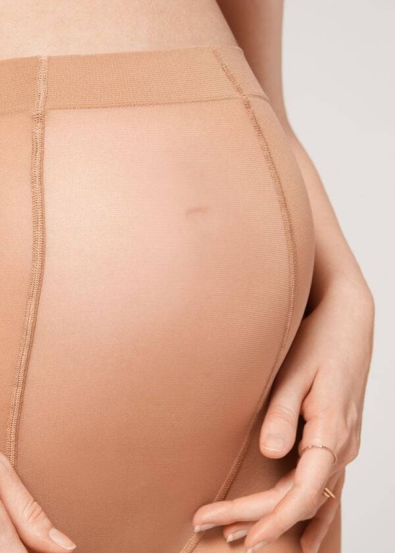 Calzedonia 30 Maternity Denier Sheer Women's Tight Brown | CA 3190HK