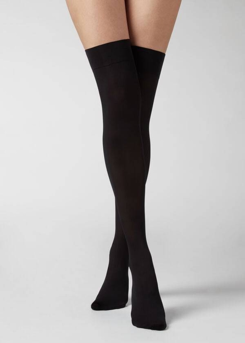 Calzedonia 50 Denier Opaque Microfiber Women\'s Stockings Black | CA 2938EX