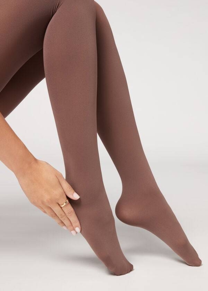 Calzedonia 50 Denier Total Comfort Soft Touch Patterned Women's Tight Brown | CA 3114XF