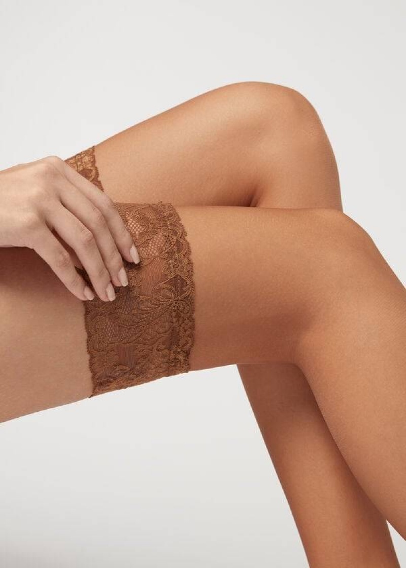 Calzedonia 8 Denier Ultra Sheer Thigh-Highs Women's Stockings Beige | CA 2935YU