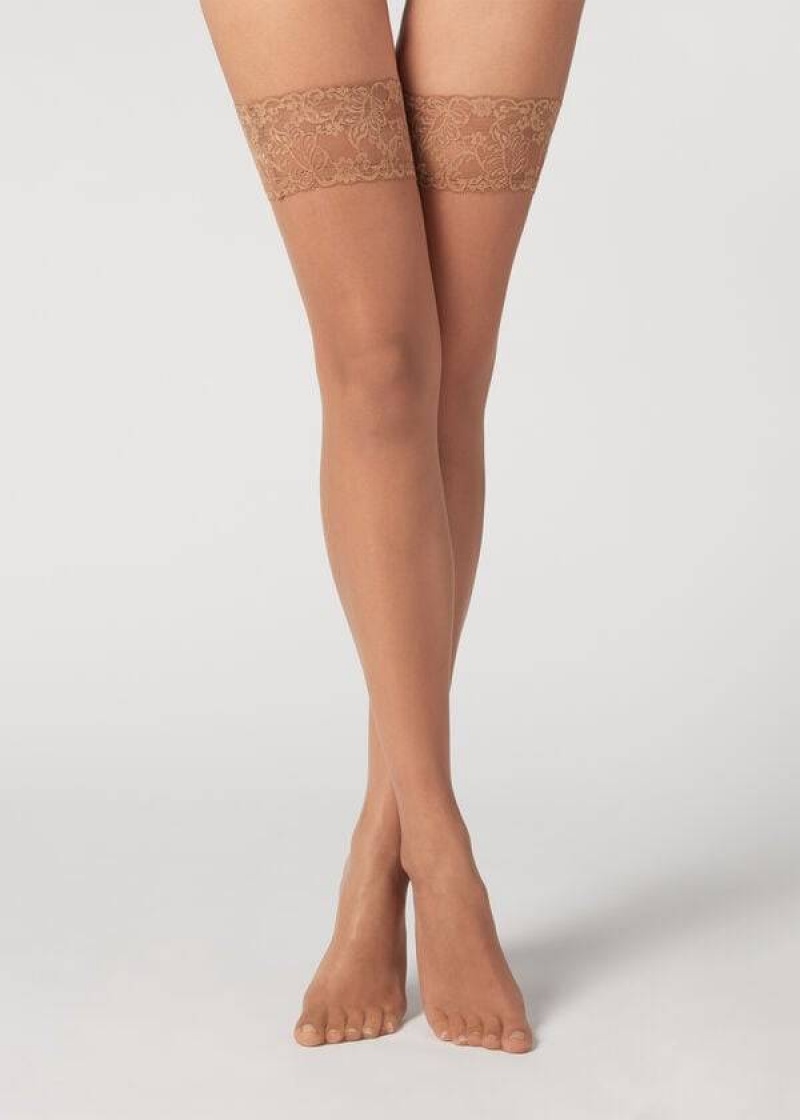 Calzedonia 8 Denier Ultra Sheer Thigh-Highs Women\'s Stockings Brown | CA 2934UT