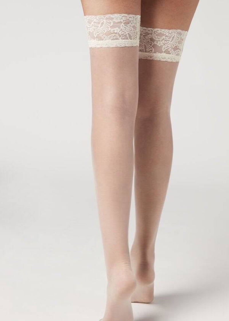 Calzedonia 8 Denier Ultra Sheer Thigh-Highs rosa Women's Stockings White | CA 2932OR