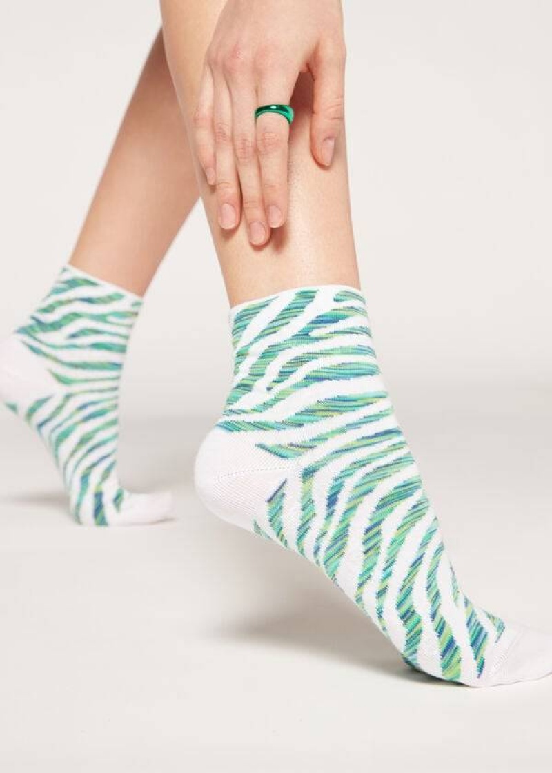 Calzedonia Animal Patterned Short Women\'s Socks Green | CA 1861KI