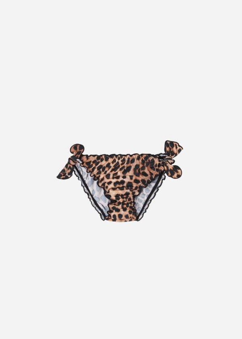 Calzedonia Animal Print Bottom Bilbao Kids\' Swimsuits Black / Brown | CA 1172TV