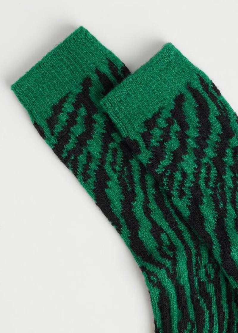 Calzedonia Animal Print Cashmere Short Women's Socks Green | CA 1859HK