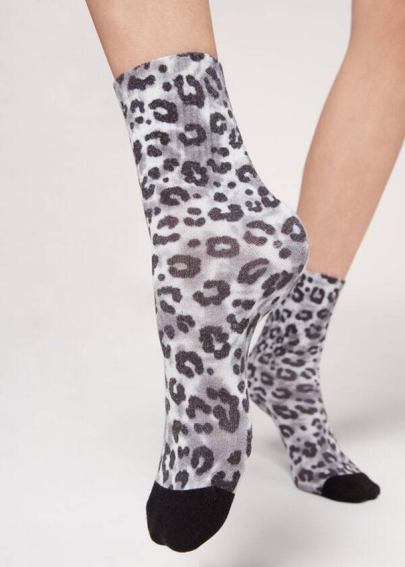 Calzedonia Animal Print Short Women\'s Socks Silver | CA 1855SO