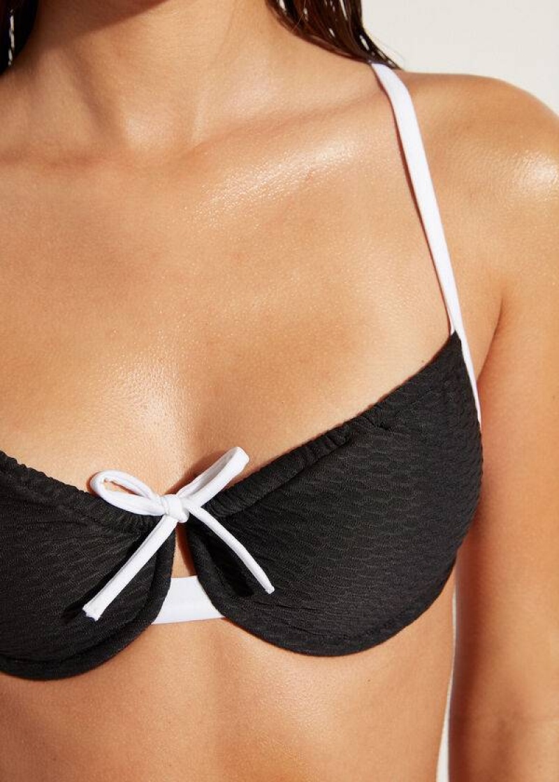 Calzedonia Balconette Coimbra Women's Bikini Tops Black / White | CA 2528YU