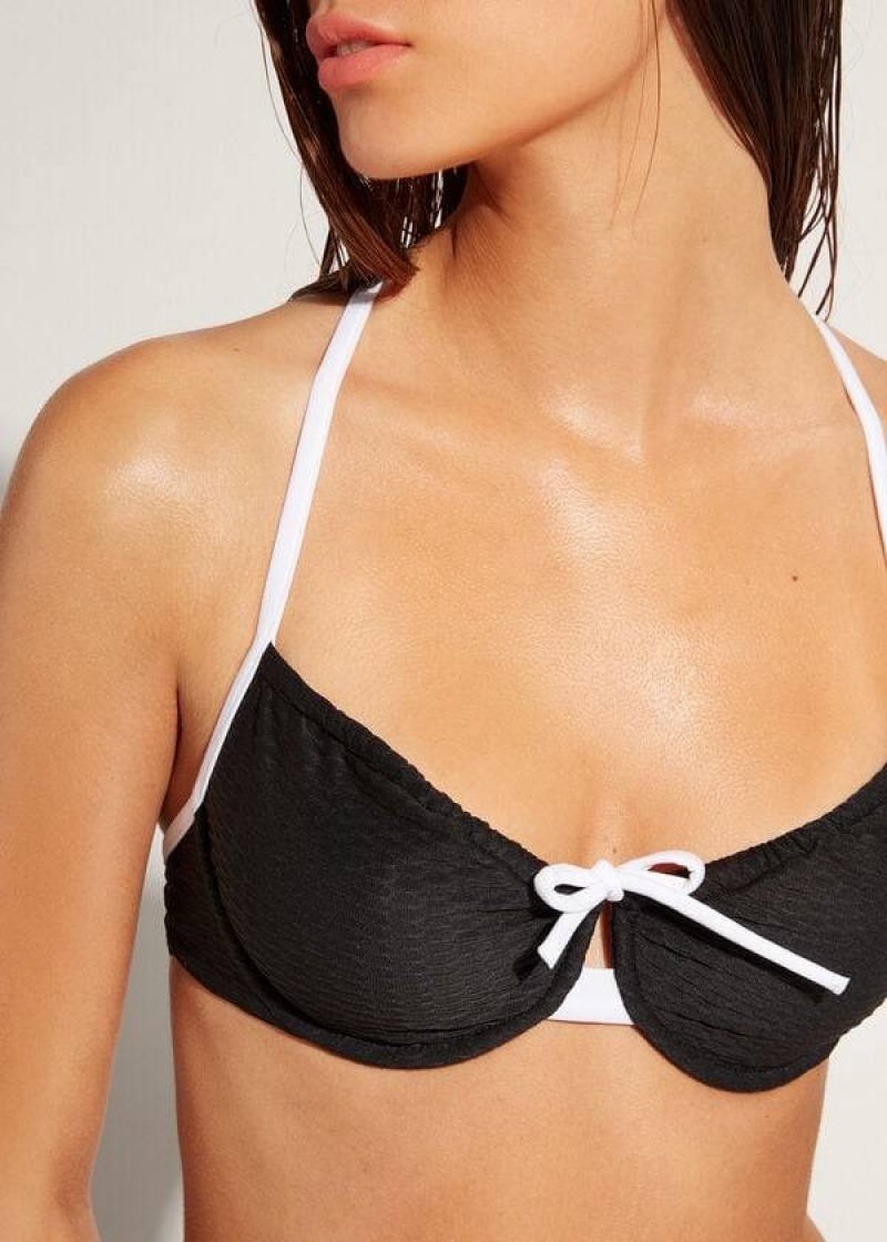 Calzedonia Balconette Coimbra Women's Bikini Tops Black / White | CA 2528YU