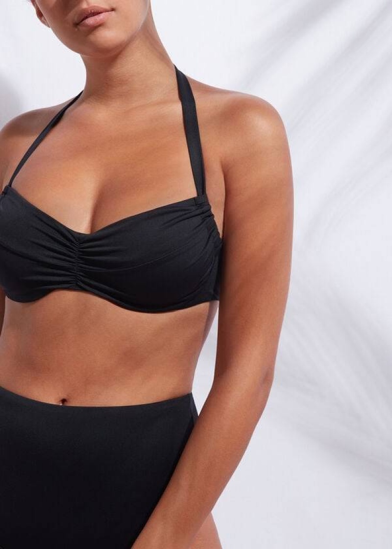 Calzedonia Balconette Indonesia Women's Bikini Tops Black | CA 2527UT