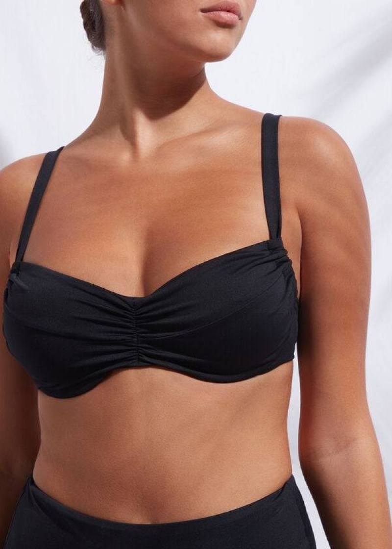 Calzedonia Balconette Indonesia Women's Bikini Tops Black | CA 2527UT